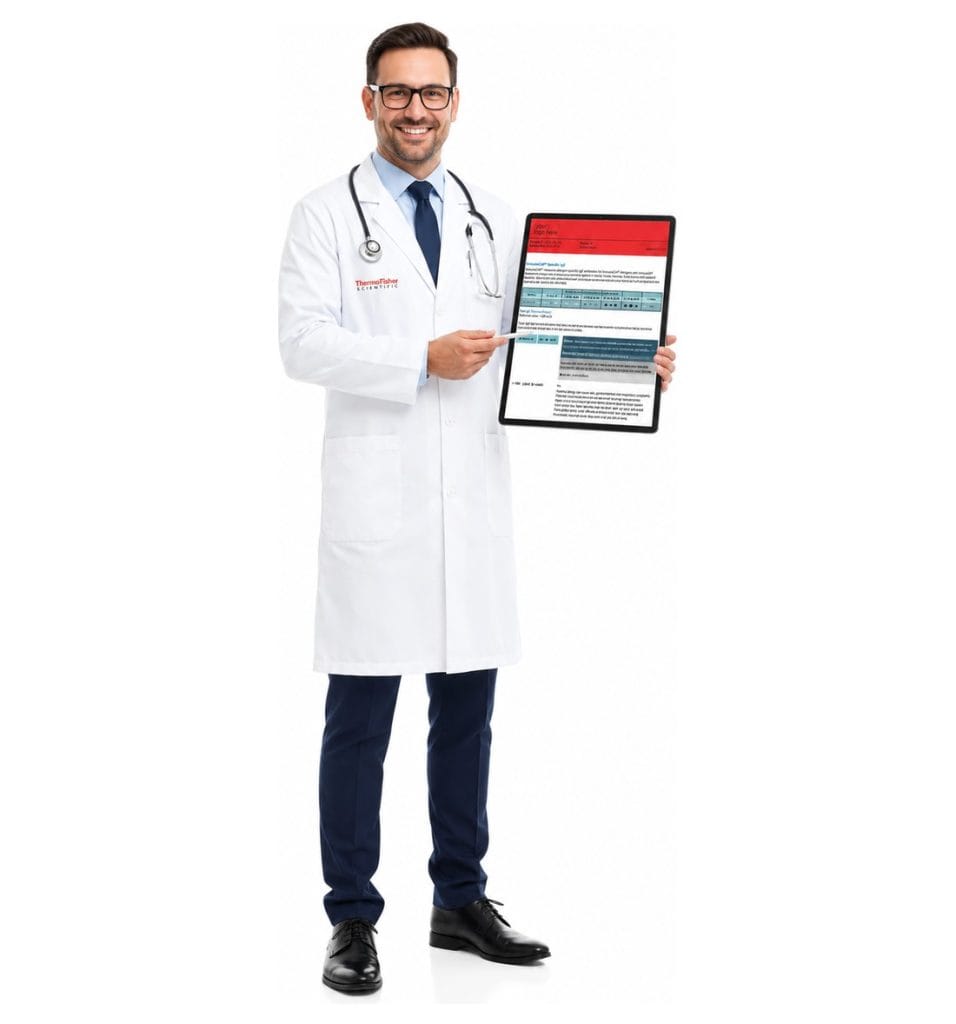 Medic prezentand un raport de testare ImmunoCAP cu IgE specifice